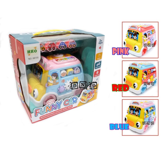 Mainan Funny Car Multifunction Building Block Happy Bus