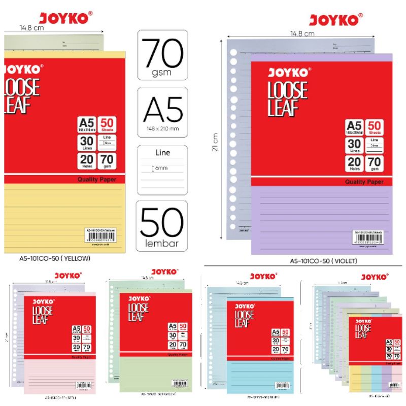 

isi binder Color Isi Kertas File Binder Warna Joyko A5 50 Lembar