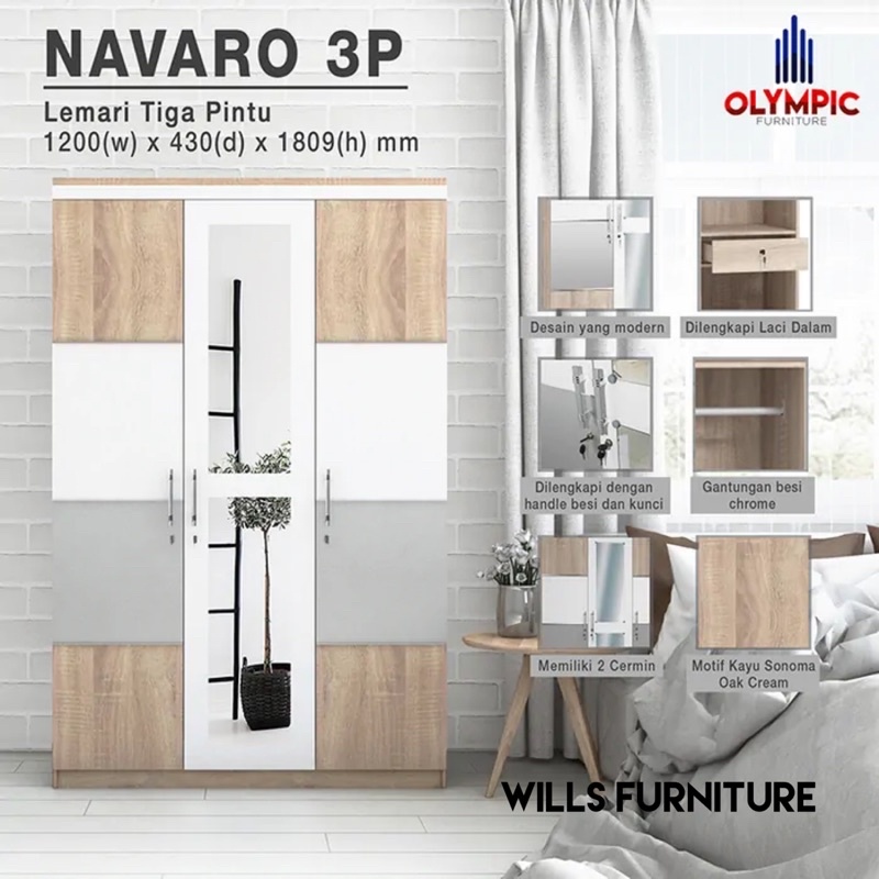 lemari pakaian olympic 3 pintu