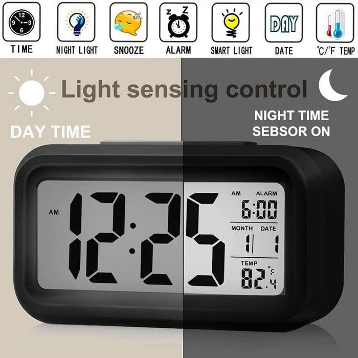 JAM MEJA WEKER SUHU LCD DIGITAL CLOCK ALARM TIME SNOOZE BACKLIGHT DESK