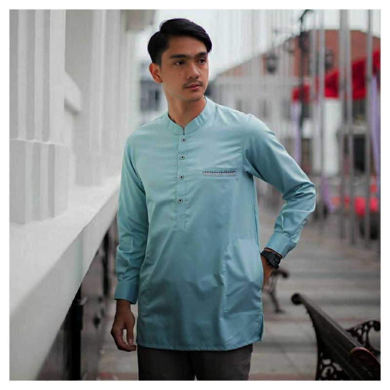 Baju Koko Pria Muslim Gus Azmi Biru Denim Syubbanul Baju Koko Pria Muslim Gus Azmi Biru Denim Syubbanul