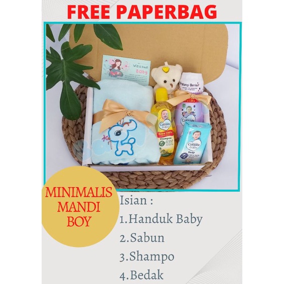 FREE PAPERBAG HAMPERS BAYI BABYSAM BAJU BAYI || HAMPERS ROK TUTU BAYI || PARCEL BAYI || BABYSAM BABY GIFT || KADO KELAHIRAN BAYI || HAMPERS BAYI LAKI-LAKI DAN PEREMPUAN-Minimalis Mandi Boy