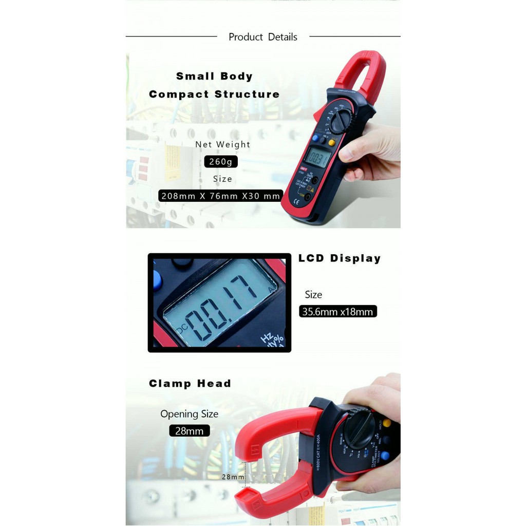 UNI-T UT-203- AC-DC Digital Clamp Meter LCD Display Multitester