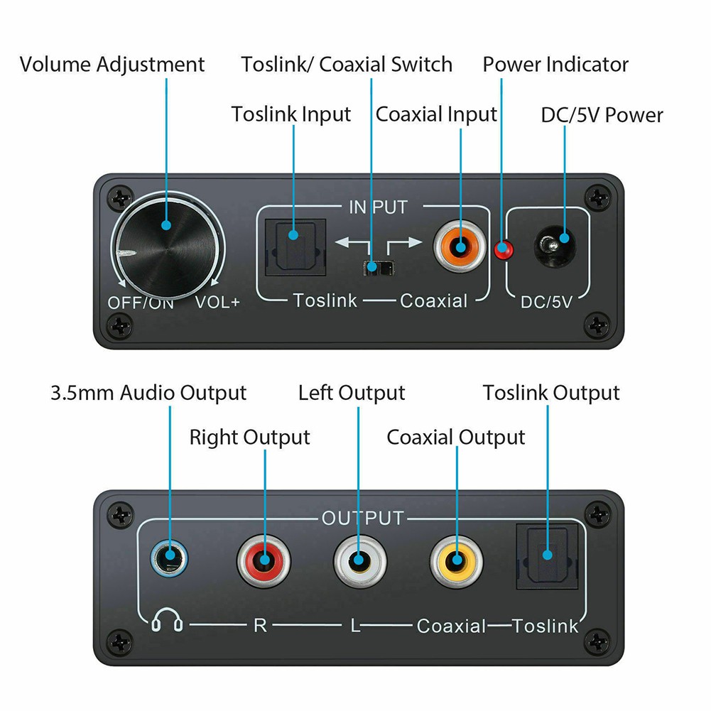 Hifi dac Amp Konverter Digital Ke Analog Audio RCA 3.5mm Headphone Amplifier Toslink Optical Coaxial Output dac 24bit