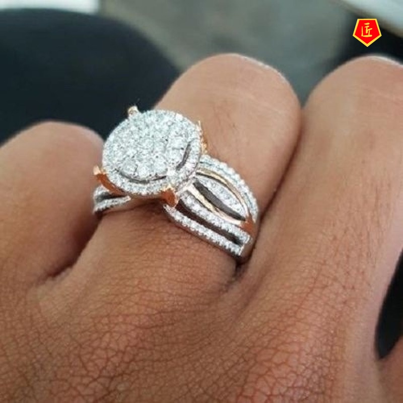 [Ready Stock]14K Rose Gold Two-Tone Diamond Ring Luxury Fashion