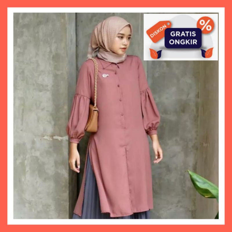 Atasan pakaian baju tunik remaja muslim wanita model pesta premium cantik murah elegan polos terbaru
