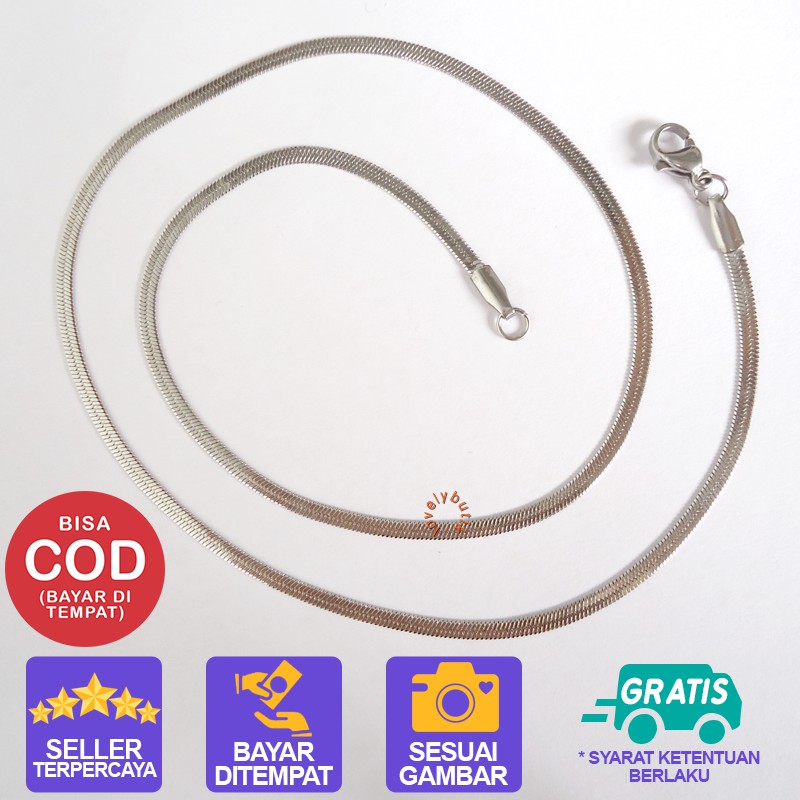 Lovelybutik Kalung Titanium Anti Karat Rantai Kalung Titanium Belut Pipih Lentur Ukuran 45 Cm