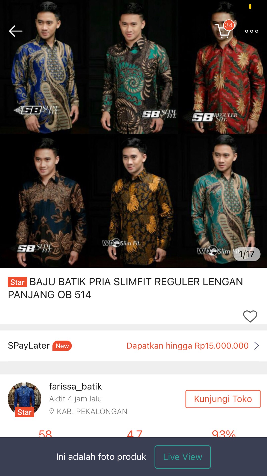Baju Batik Pria Slimfit Reguler Lengan Panjang Ob 514