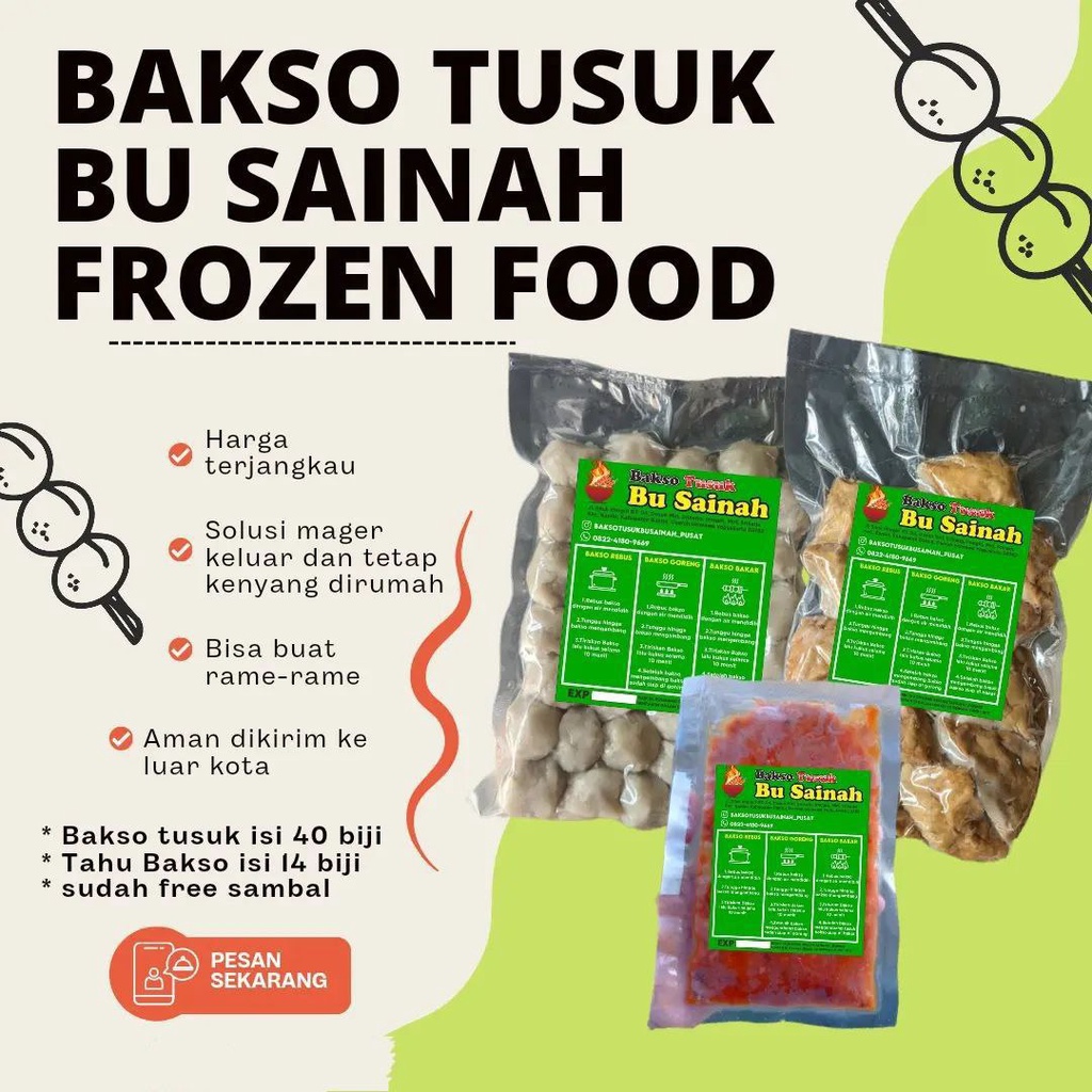 Jual Bakso Tusuk Bu Sainah Dan Tahu Bakso Frozen Isi 40 Oleh Oleh