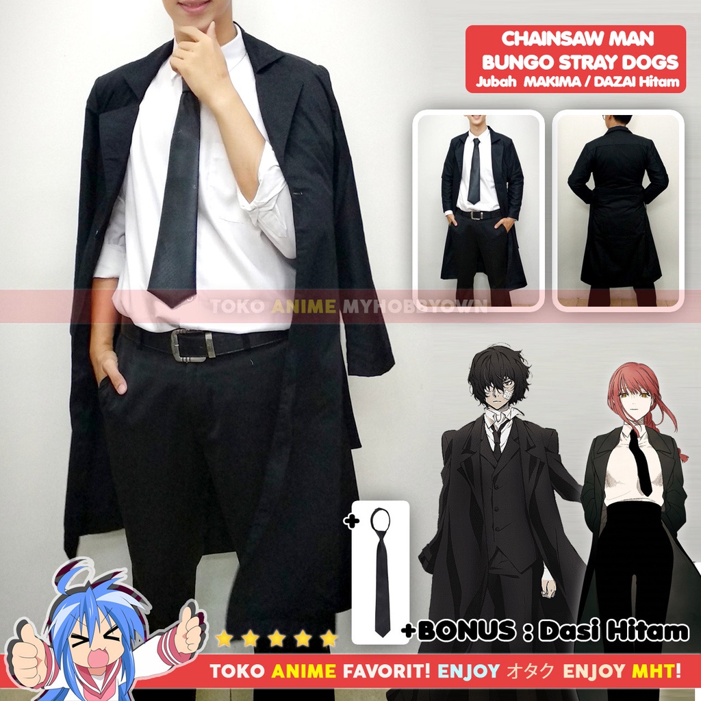 Jaket Parka Jubah Coat Anime Hitam Osamu Dazai Makima Kostum Cosplay Bungou Stray Dogs Chainsaw Man