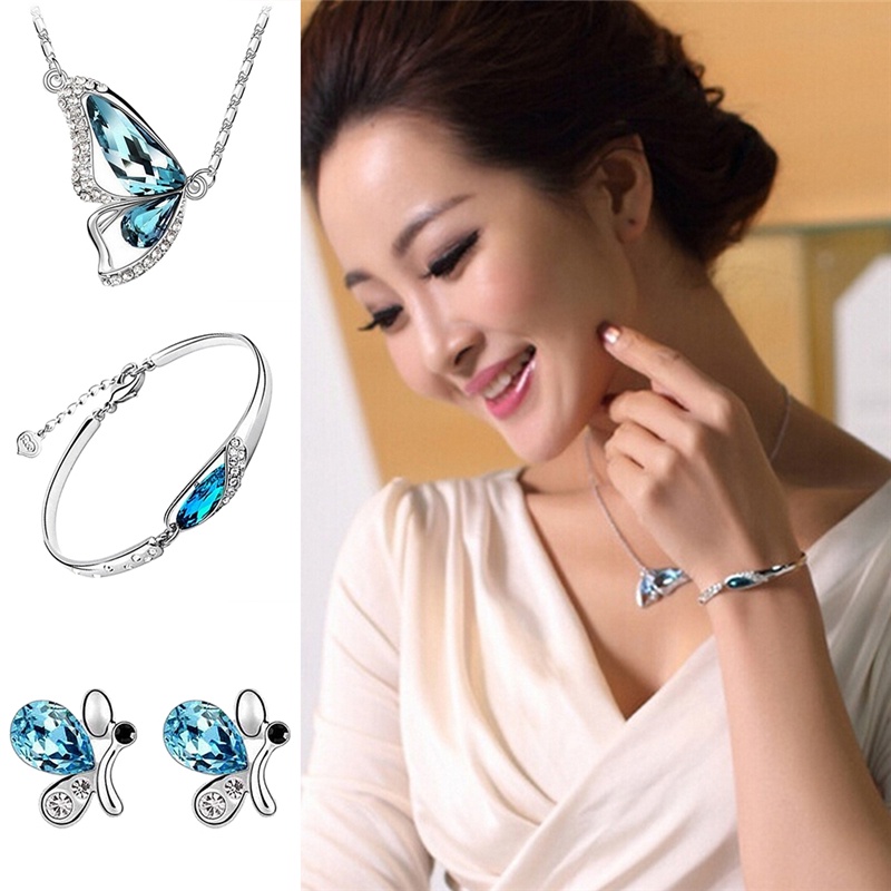 Butterfly Kalung Anting Gelang Kristal Bentuk Kupu-Kupu