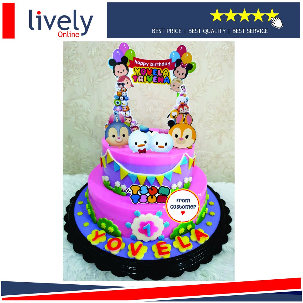 CUSTOM NAMA CAKE TOPPER KARAKTER TSUM TSUM 02 HIASAN KUE ULANG TAHUN HAPPY BIRTHDAY