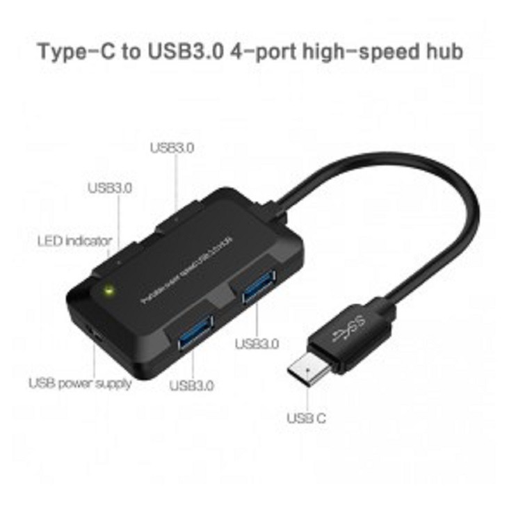 Paralel USB Laptop Komputer 4 Port USB Hub Type C 3.1 with USB Power Supply Robotsky- U9102B - Black