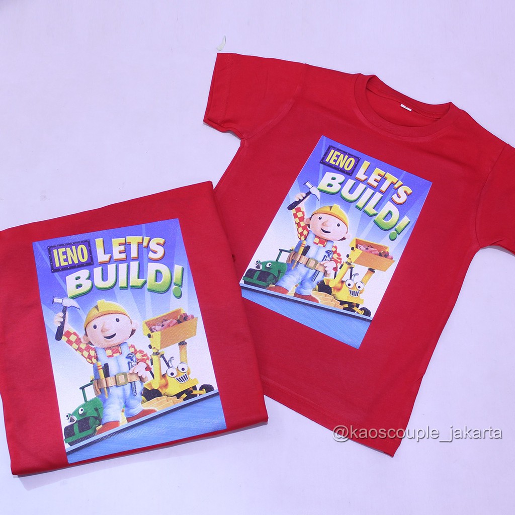 GRATIS CUSTOM NAMA Kaos/Baju ULTAH karakter BOB BUILDER Murah Angka,foto.Bisa Couple Ayah Ibu Anak