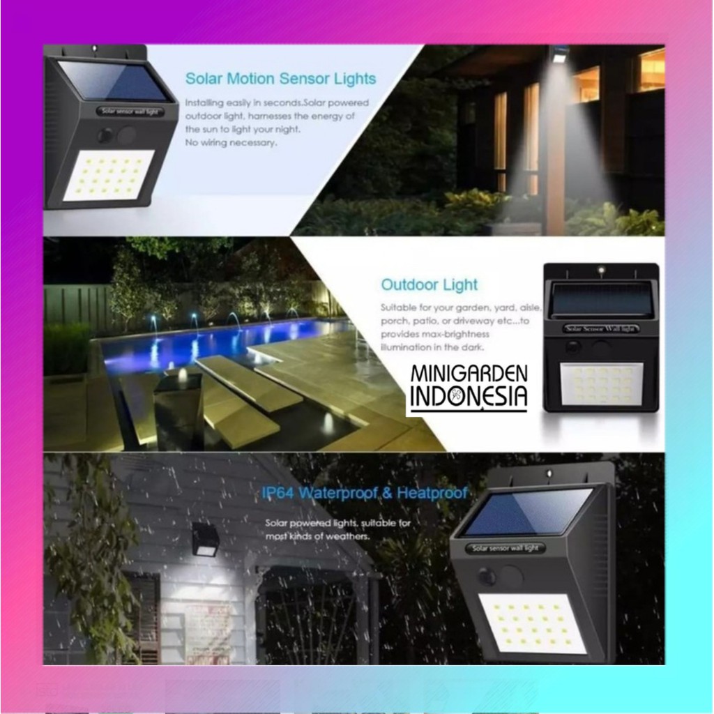 LAMPU TAMAN DINDING 30 LED SENSOR CAHAYA Solar Sensor Wall Light Lampu Outdoor Tenaga Surya emergenc