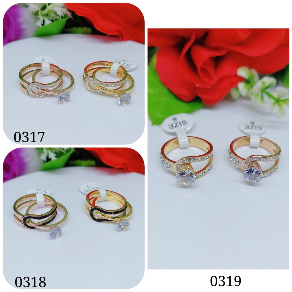 Cincin titanium permata putih dan hitam perhiasan fashion 0317-0319