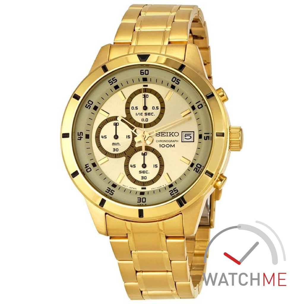 Jam Tangan Seiko 5 SKS566P1 Quartz Chronograph Full Gold 100m Gold Stainless Steel Original Garansi