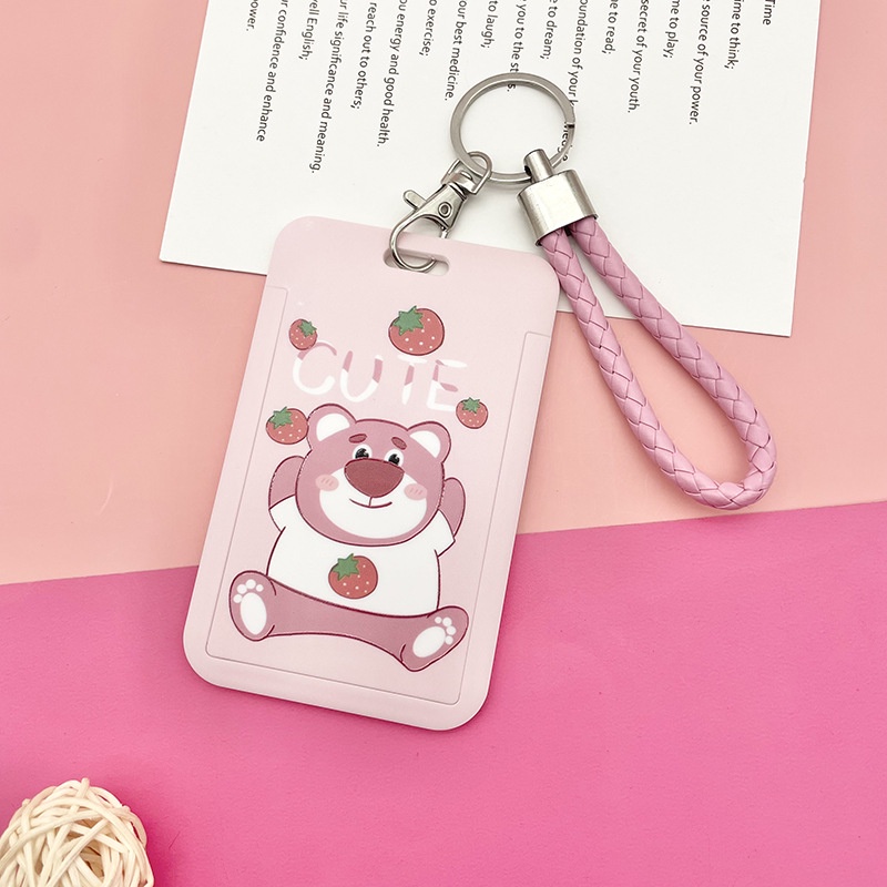 Cover Pelindung Kartu ID Anti Hilang Motif Kartun Beruang Pink Untuk Anak Perempuan