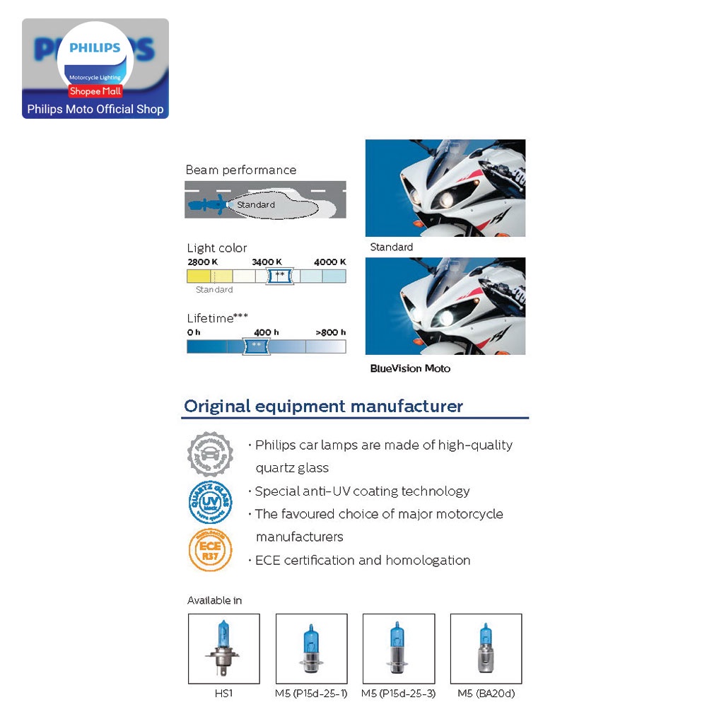 BlueVision 35/35W M5 ( Vespa ) 3700K 12152BVB1 Bola Lampu Motor Philips-4