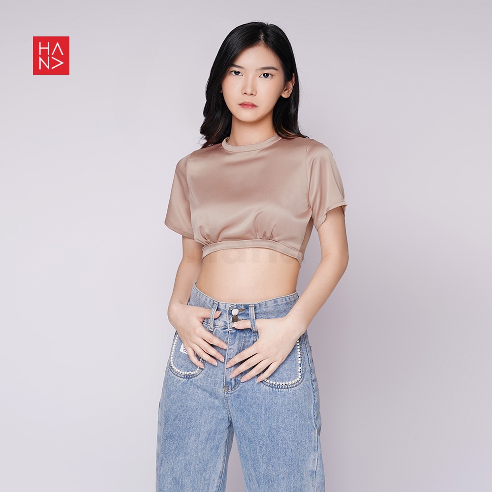 HanaFashion JKT - Ester Backless Satin Crop Top Wanita - CT156