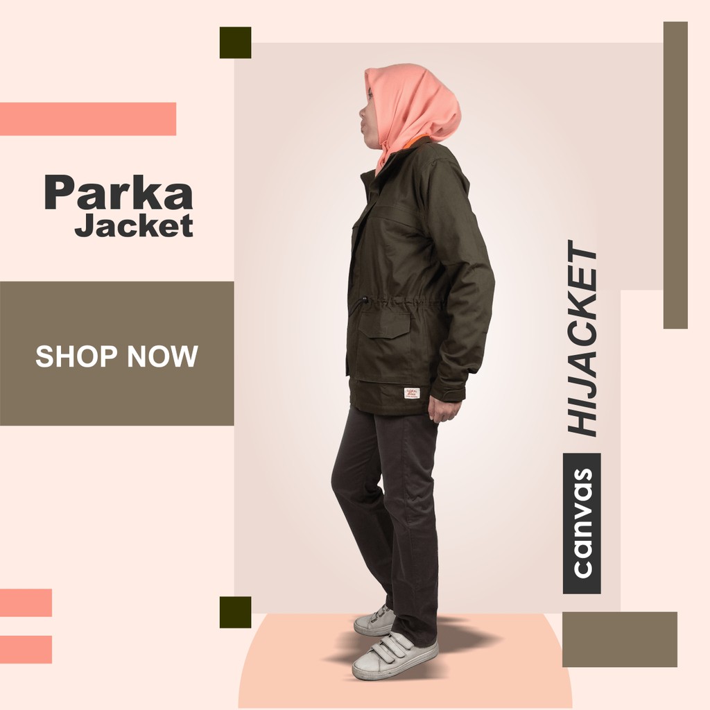 DARKBLUE | Jaket Parka Wanita Kanvas Army Green Muslimah Syari Hijabers Panjang Casual FashionMuslim