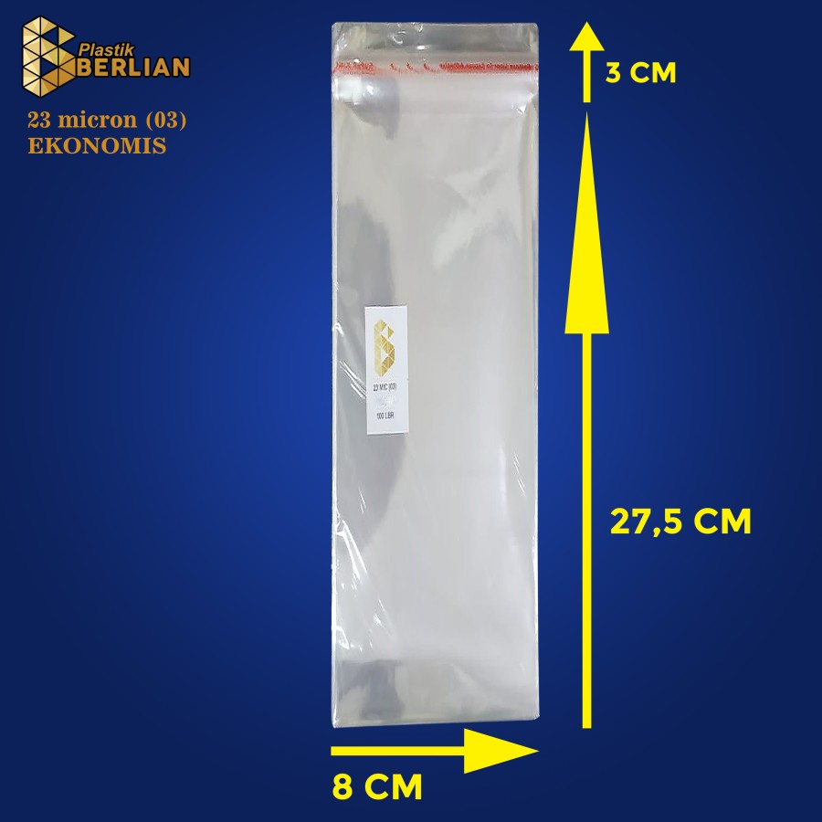 

8 x 27,5 cm Plastik OPP EKONOMIS 23micron (100 lbr) (lem/seal)