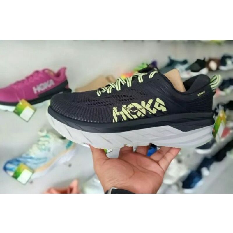 SEPATU-HOKA-ORIGINAL-BONDI 7 WIDE BLACK GREEN