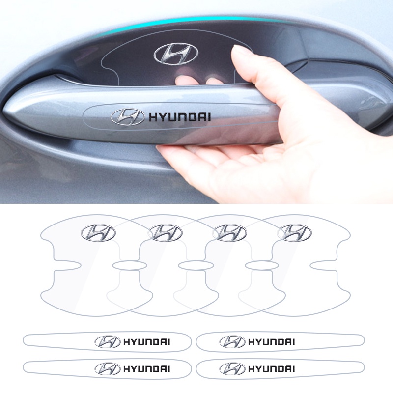 8pcs Stiker Film Pelindung Gagang Pintu Mobil Transparan Untuk Hyundai Matrix Getz Accent I10 I30 Ix25 IX35 Tucson Elantra