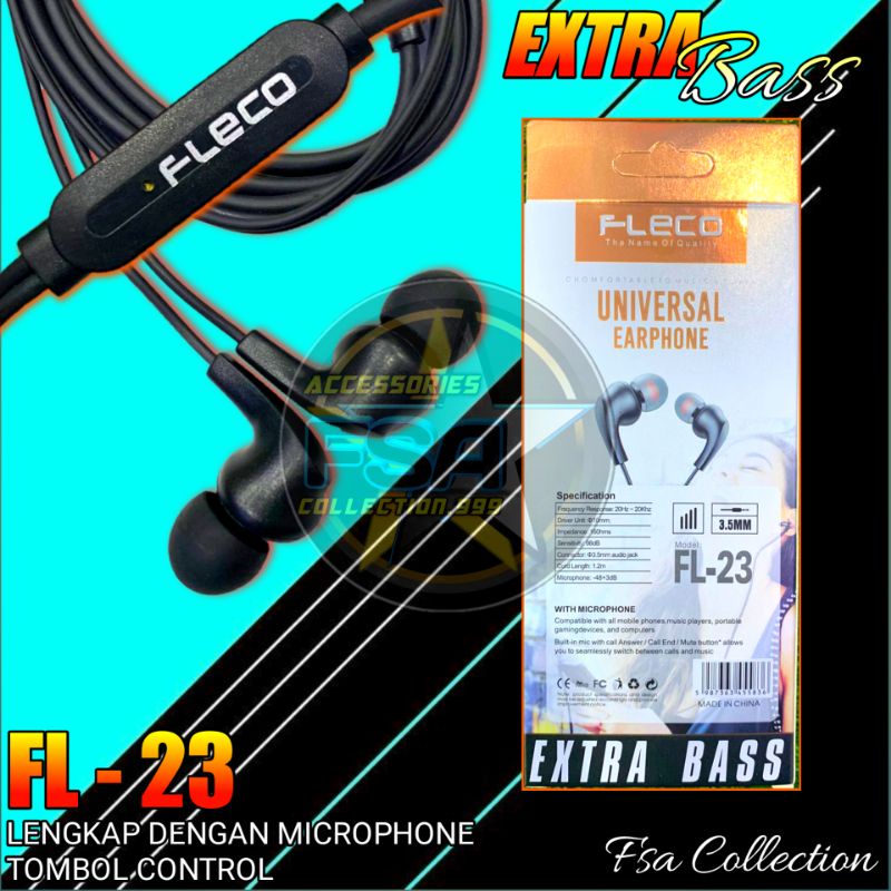 Headset Fleco FL-23 Extra Bass Universal Earphone New Edition Extra Bass Stereo