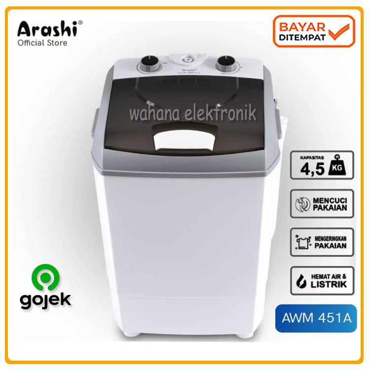 Mesin Cuci Laundry Arashi Kapasitas 4.5kg AWM 451A Mini Portable-1