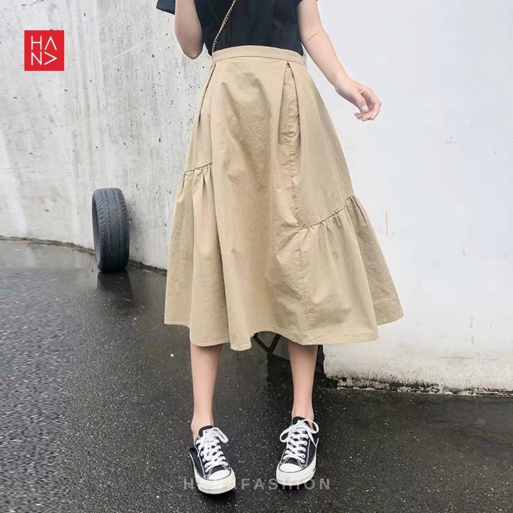 Casual Midi Skirt Murah Rok Wanita Kerja Beige - SK035-1