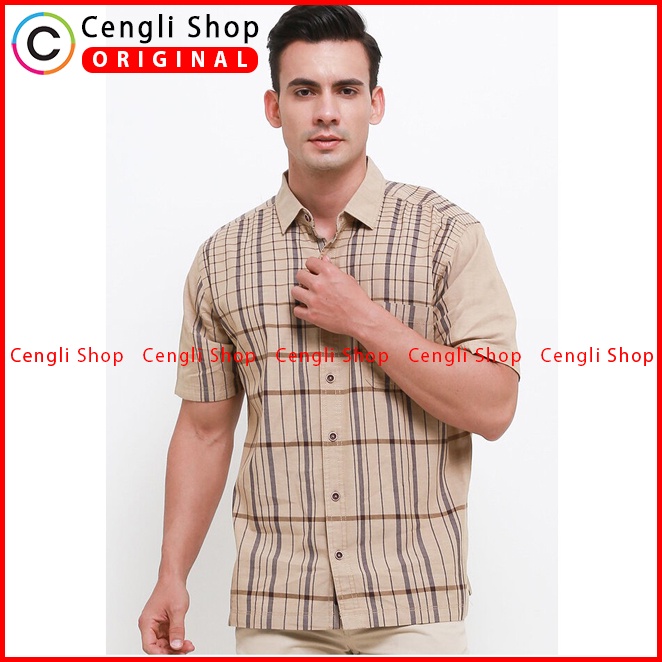 BAJU KEMEJA PRIA CARDINAL ORIGINAL CASUAL LENGAN PENDEK COKLAT CA02