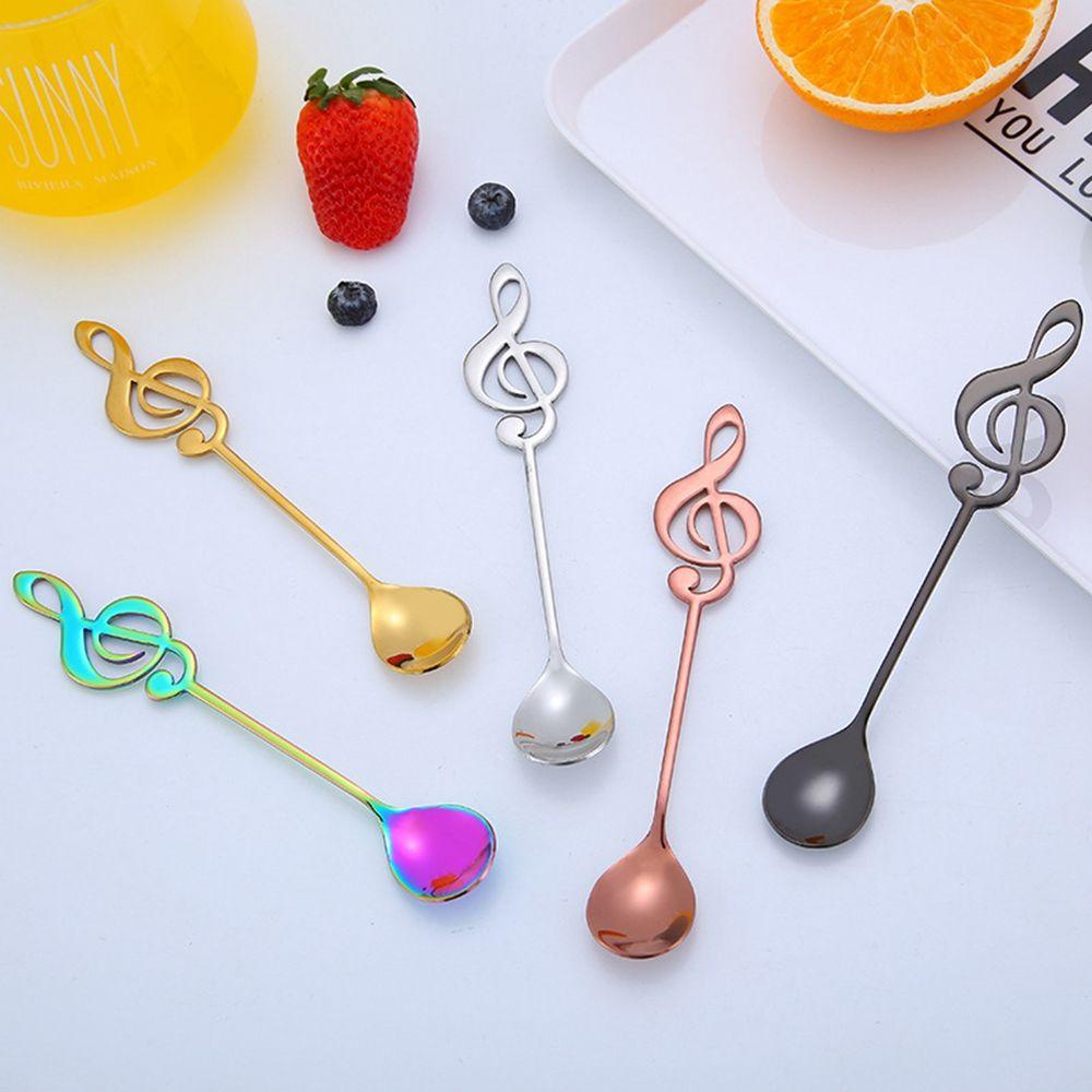 Nickolas1 Sendok Teh Kreatif Multi-Warna Opsional Cermin Dipoles Stainless Steel Alat Dapur Hadiah Sendok Simbol Musik Dessert Spoon