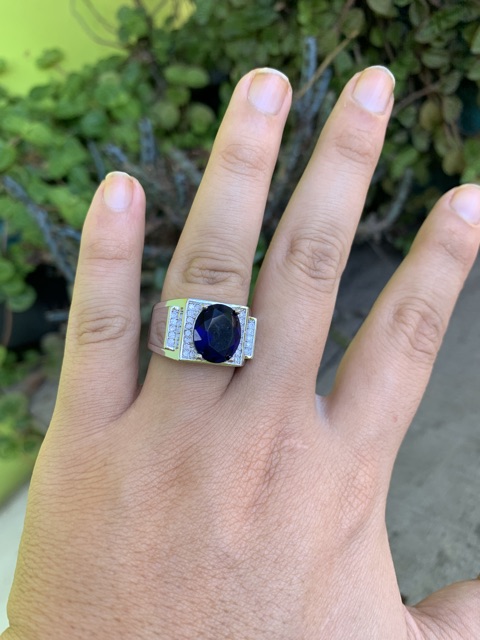 Cincin Pria Perak Batu Akik Safir Biru Rubi Merah Mewah Minimalis Kantoran High Quality