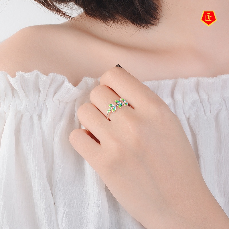 [Ready Stock]925 Silver Olive Branch Ring Female Simple Personality