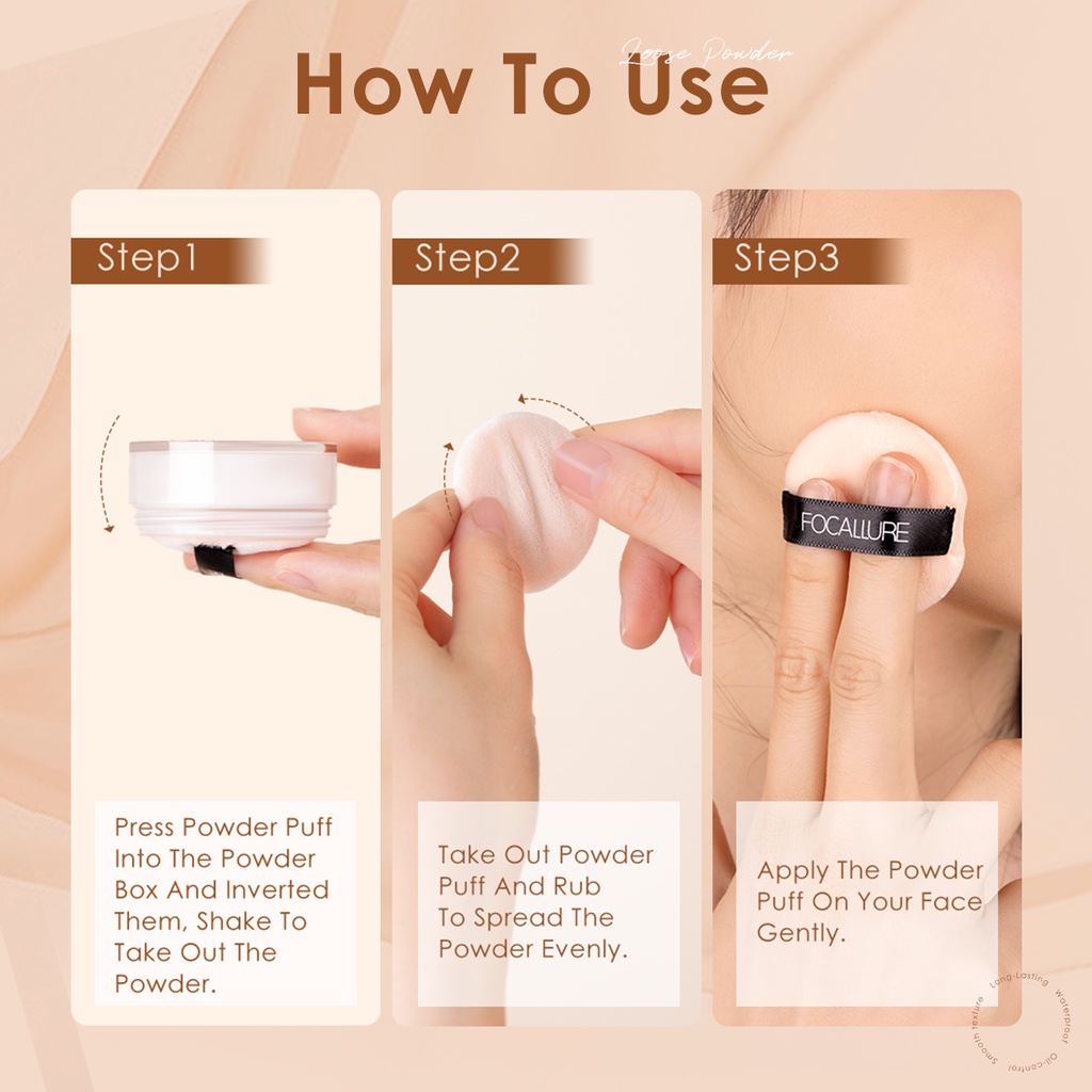 FOCALLURE Oil Control Loose Powder - Long-Lasting Waterproof Loose Setting Powder 3 Colours Bedak tabur longgar Full Coverage FA15