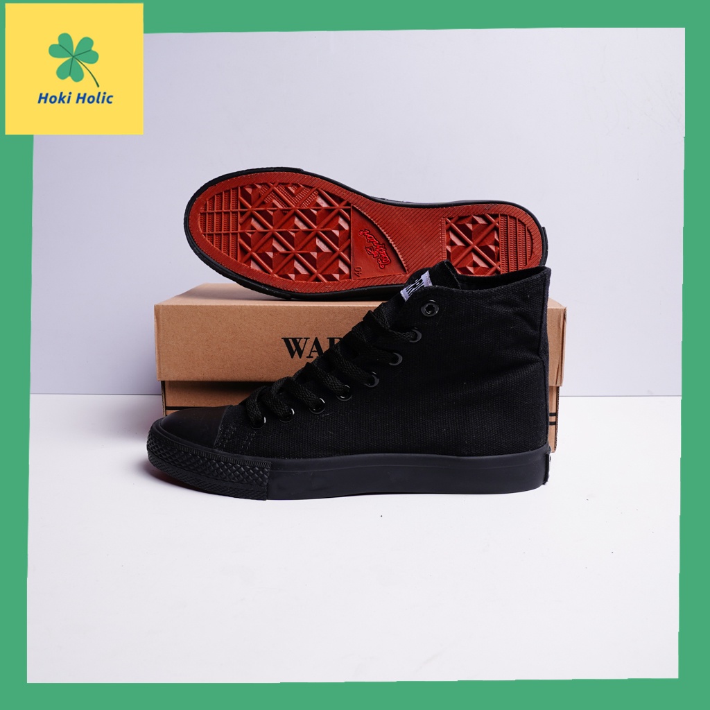 Warrior Sparta High All Black / Hitam - Sneakers Warrior Tinggi / Sepatu Kanvas Hitam - Sepatu Sekolah Hitam