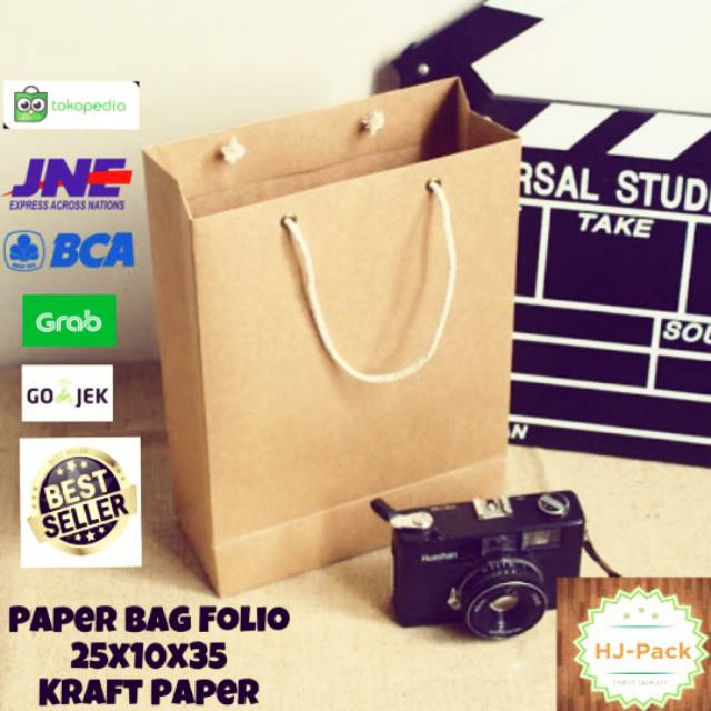 

Paperbag Kertas | Goodie Bag Kertas | Tas Kertas Tali Rami | Shooping Bag Folio Ukuran 25x10x35cm