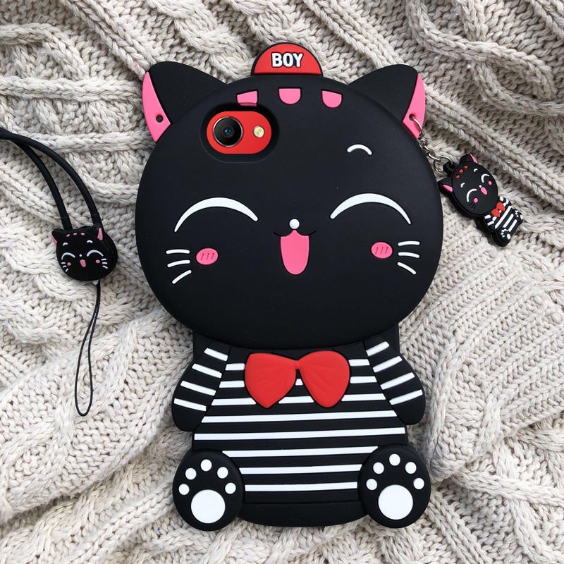 Silicon 3D Kitten Strip For OPPO RELAME 1 A37 A71 NEO 7 A33 F3 A77 F7  Silikon boneka lucu pelindung hp case tebal karet softcase lentur