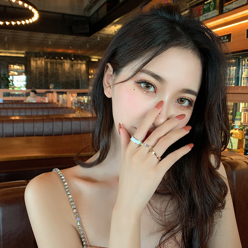 Tiga potong cincin kasual versi Korea dalam temperamen sederhana cincin terbuka liar