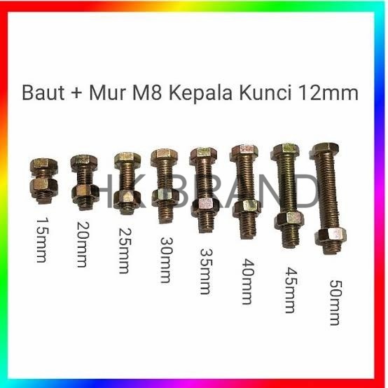 Jual BAUT MUR HEX KUNING M8 X 15 MM SAMPAI M8 X 60 MM ( KEPALA KUNCI 12 ...