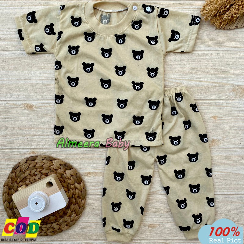 Setelan Baju Bayi Piyama Bayi Lengan Pendek Celana Panjang Kancing Pundak Usia 3-12 Bulan Almeera Baby and Kids