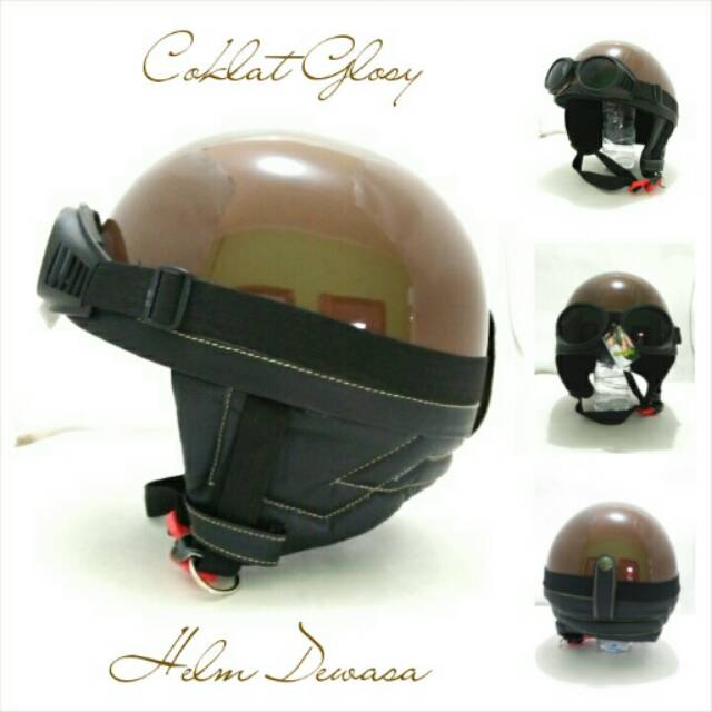 Helm Bogo Retro Chip Coklat Glosy + Kacamata