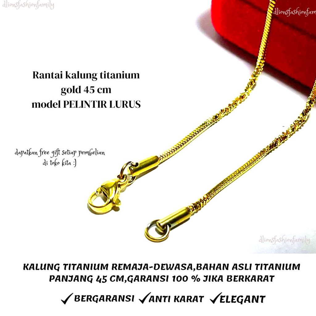 KALUNG TITANIUM ASLI ANTI KARAT,KALUNG TITANIUM PRIA,KALUNG TITANIUM WANITA WARNA GOLD PANJANG 45 CM