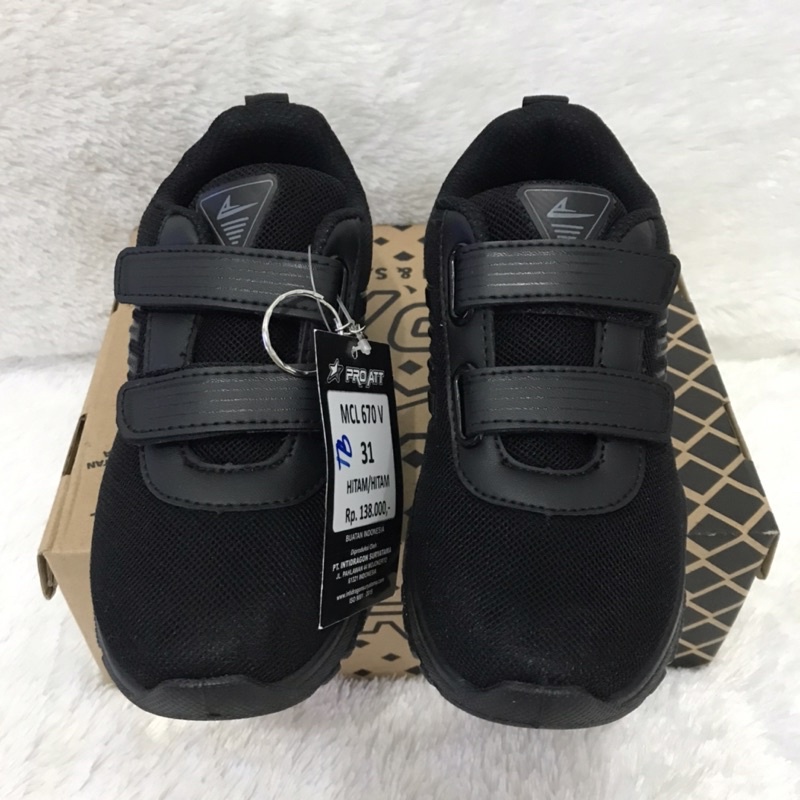 Sepatu sekolah anak SD PROATT MCL Full black sz 31-38