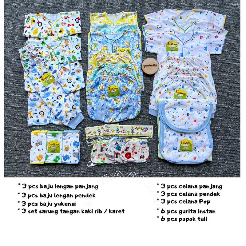 18 pcs Paket Baju Bayi Baru Lahir Motif SNI - Perlengkapan Bayi Shaqueen / Zahdan Baby [ Bunda Altaf ]