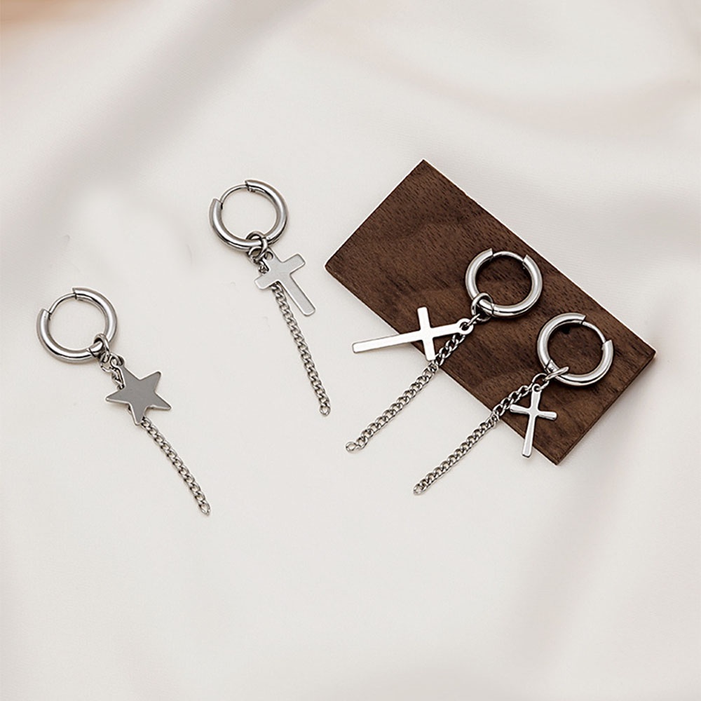 1pc Anting Hoop Rantai Rumbai Panjang Bahan Stainless Steel Gaya Punk Gothic Untuk Pria Dan Wanita