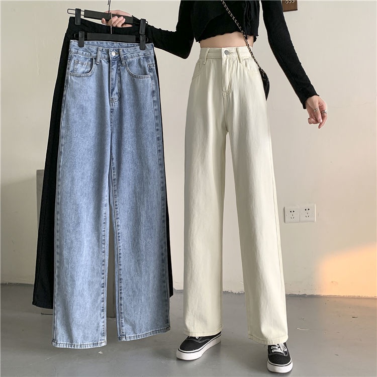 ✅COD JEANS HIGHWAIST PANTS  DENIM BLACK/BLUE/APRICOT LOOSE KOREA