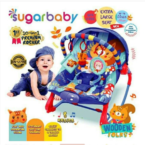 Sugar Baby Rocker Bouncer Premium 10 in 1 Veggie Tales Lola Kitten Coco N Friends Wooden Folks