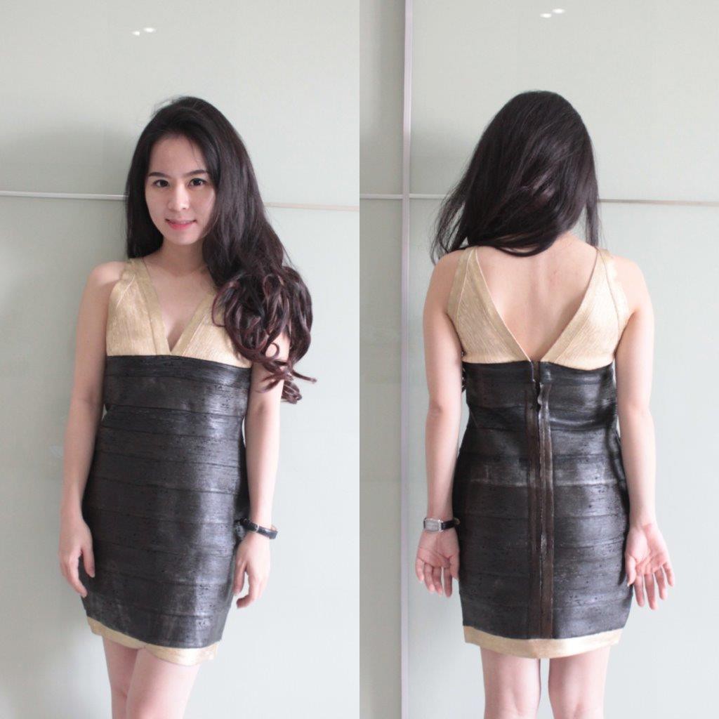 Dress Herve Leger gold black dress wanita dress pesta dress replika herve leger